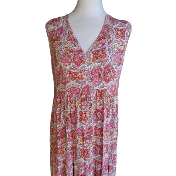 Garnet Hill Sleeveless Red Paisley Tiered Maxi Dress Empire Waist Size Medium - Picture 2 of 8